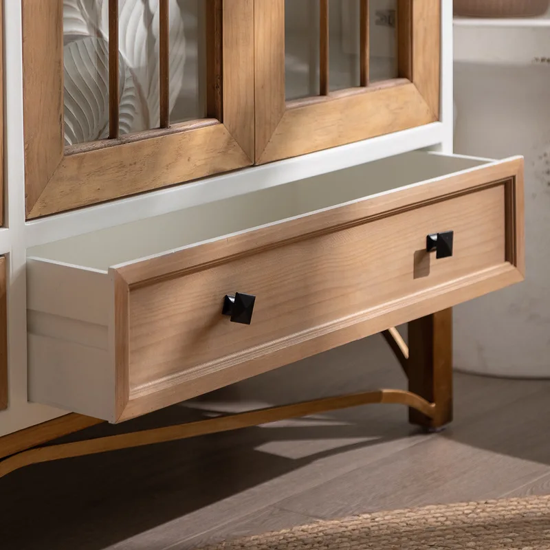 

French solid wood retro side cabinet glass door wine cabinet display cabinet against the wall