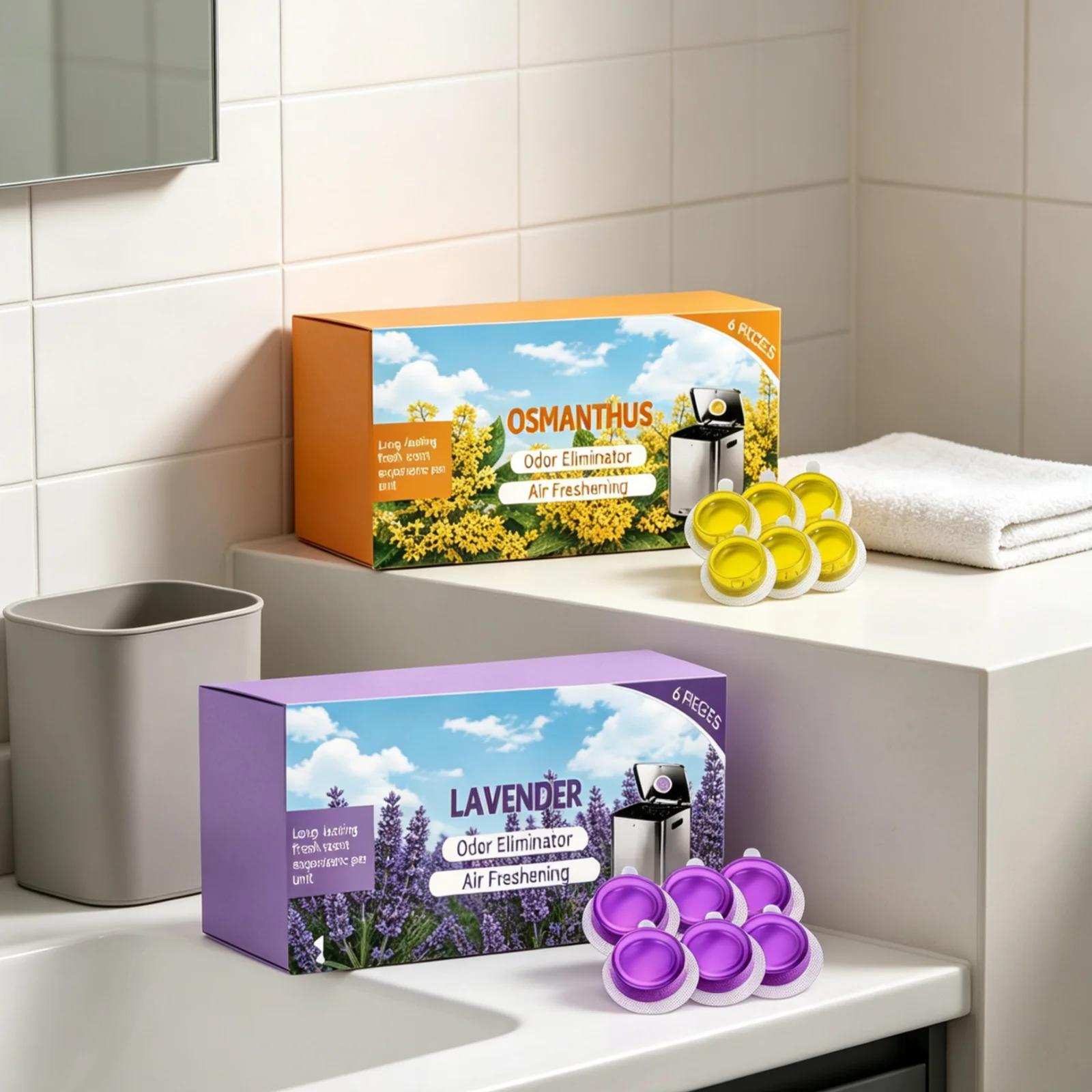 Trash Can Odor Eliminator for Kitchen Deodorization Long Lasting Fresh Scent Osmanthus Lavender Trash Can Air Freshener 6 Pieces