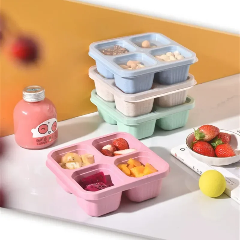 4 Grid Fruit Storage Boxes Snack Containers Reusable Meal Prep Lunch Containers Portable Home Refrigerator Food Storage Boxes