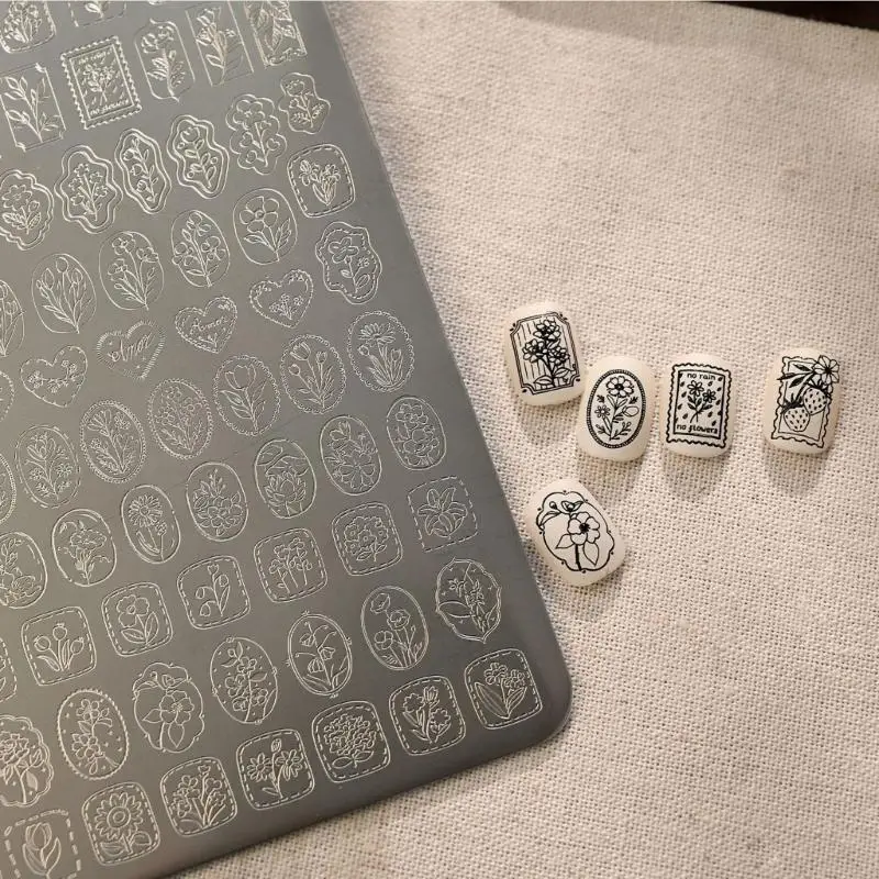A52E Einfach zu verwendende Nail-Art-Transferplatte, Stempelplatte aus Edelstahl mit Tulpen-Motiv, geeignet für professionelle – Detail 5