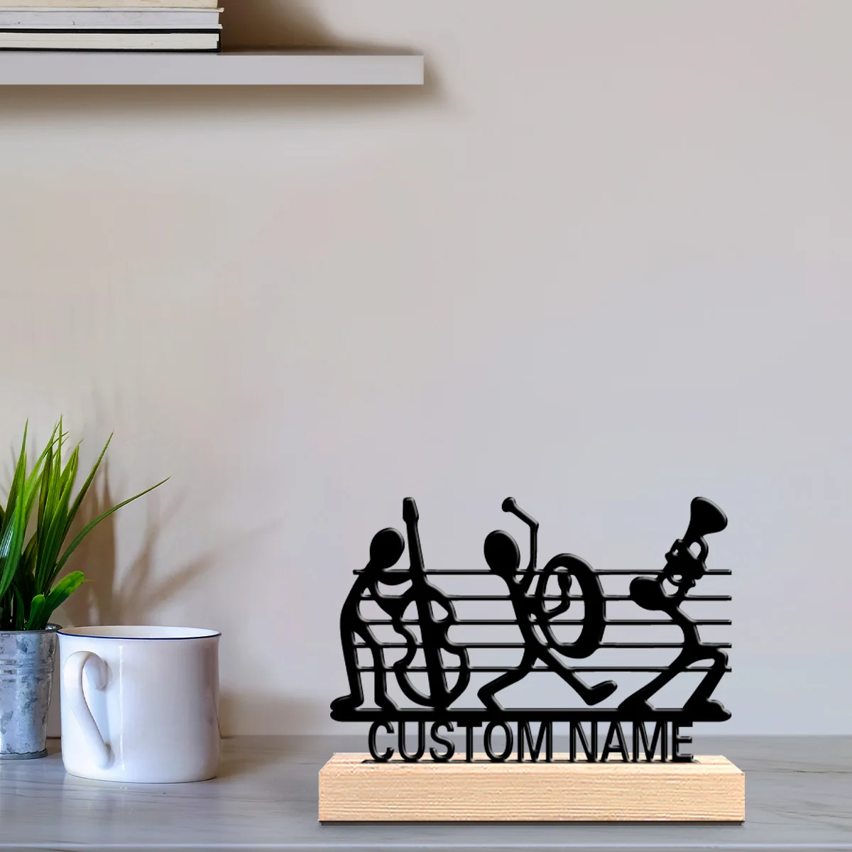 1pc Music Master Metal Statue Customizable Text Art Figurine With Wood Base Iron Statue With Wood BaseFor Home Decor