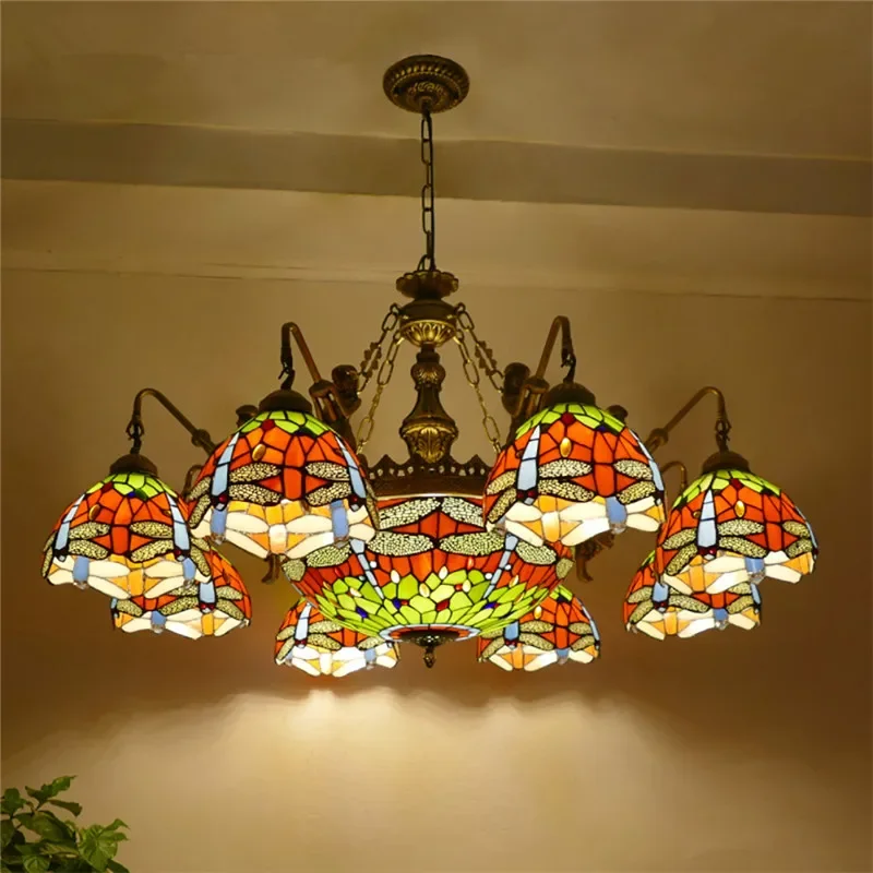 SOURA Tiffany European Living Room PendantLamp Vintage Creative Color Glass restaurant Bedroom Hotel Villa Chandelier Specifica