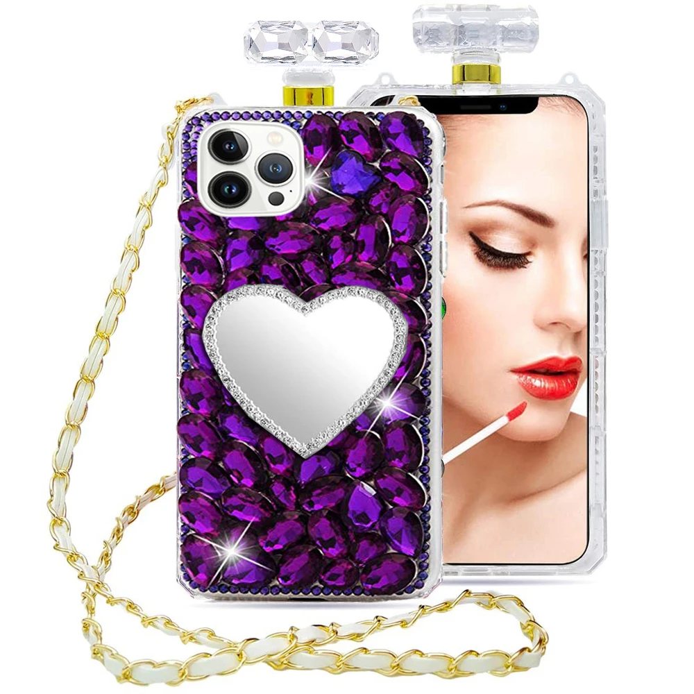 

Luxury Diamond Glitter Transparent Soft Silicone Case For iPhone 15 14 Plus 13 12 11 Pro Max Bling Rhinestone Lanyard Cover