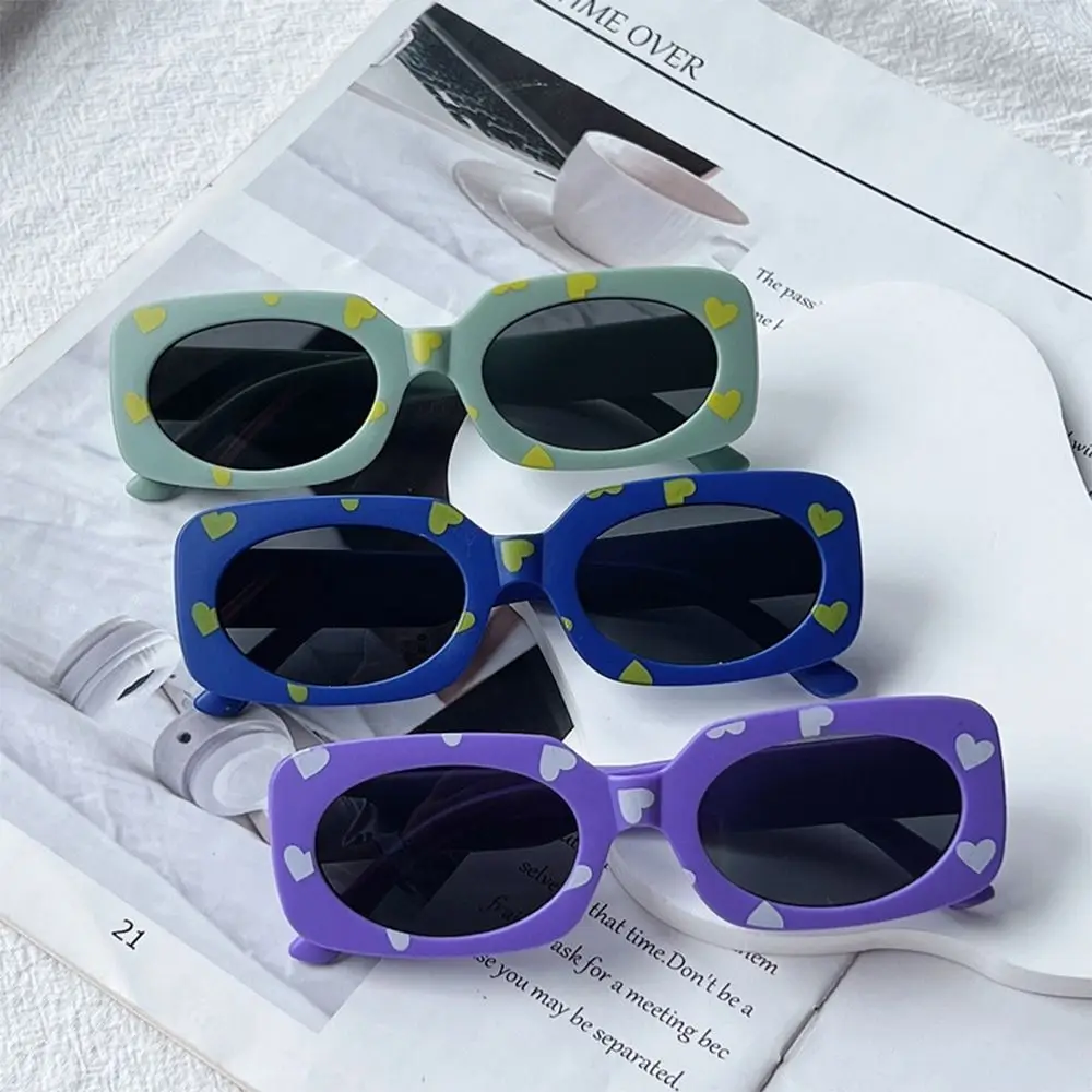 Vintage Sun Protection Heart Print Children Sunglasses UV400 2-8 Years Kids Rectangular Sun Glasses Eyewear