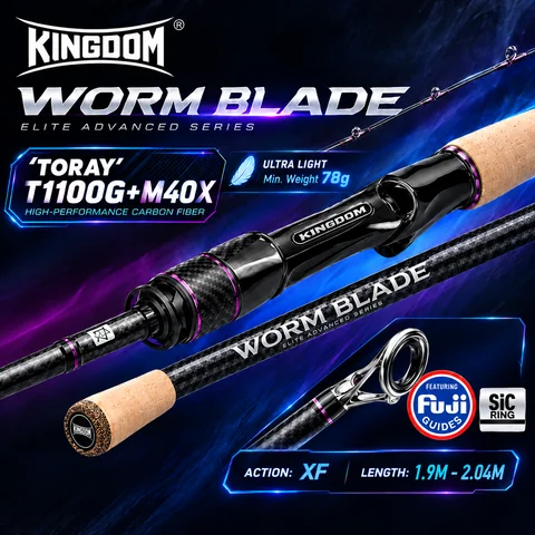 KINGDOM WORM BLADE Fishing Rod Ultra Light Carbon Toray T1100G+M40X FUJI SIC Guide XF Action 1.9M-2.04M Casting Spinning Rod