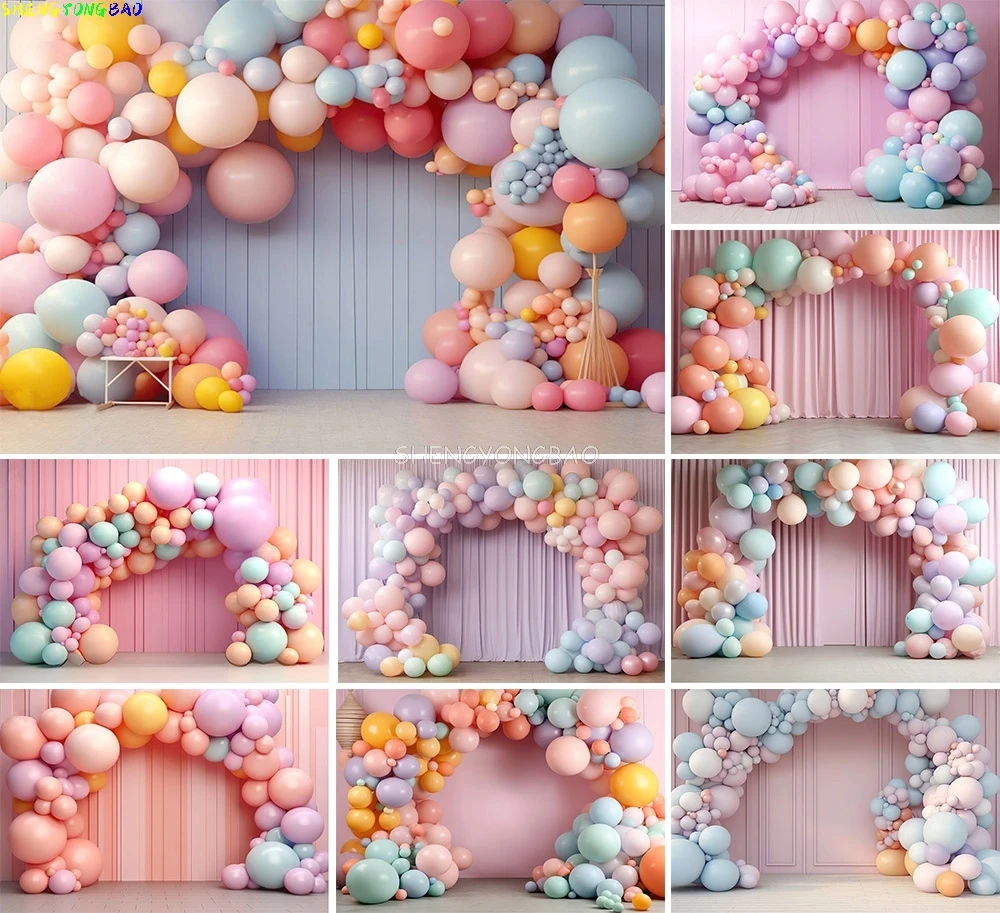 

Happy Birthday Party Photography Backdrops Props Colorful Room Balloons Cheerful Festive Baby Photo Studio Background BL-01