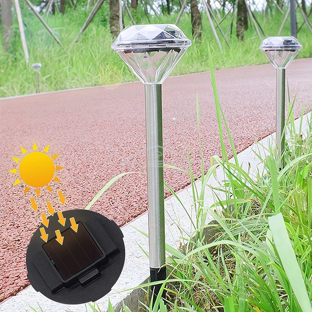 Solar Straight Pole Diamond Lights LED Outdoors Waterproof Lawn Ground Plug Landscape Courtyard Creative Garden Decorative Lamps