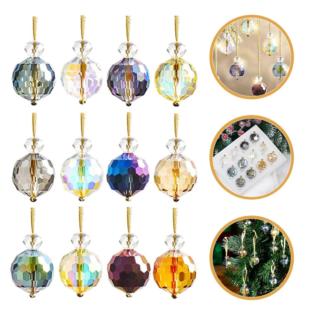 

12Pcs Holiday Crystal Ball Ornaments Mini Iridescent Multicolor Glass Balls Festive Xmas Tree Decorations Home Decor