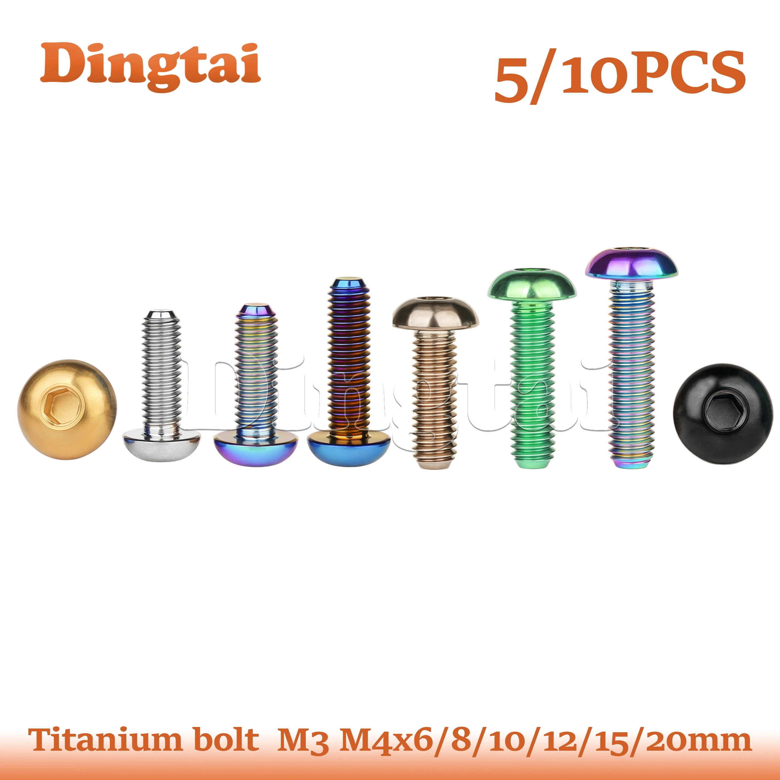

Dingtai Titanium Bolt 5/10PCS M3 M4x6/ 8 /10/ 12/ 15/ 20 mm Half Round Head Hex Socket Screw For Bicycle