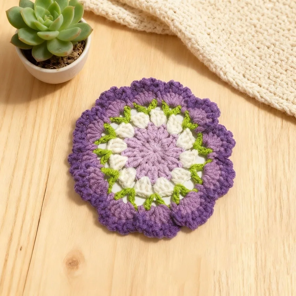 Portable Hand-Knitted Christmas Crochet Coaster Hand Crochet Heat Resistant Mug Pad Cup Mat Home Supplies