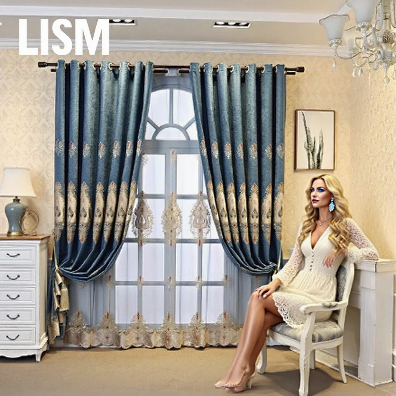 

Luxury Atmosphere European Embroidery Chenille Thickened Living Room Bedroom Blackout Curtains Without Punching Simple Modern