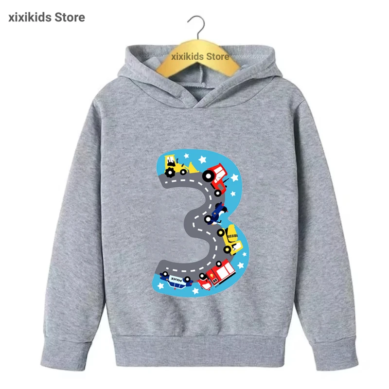 Kids hoodie 3th/4th/5th Tractor Car Printed Cap Hoodie For Girls/Boy Funny Birthday Gift Kids Clothes Autumn/ Winter Sweastshirt