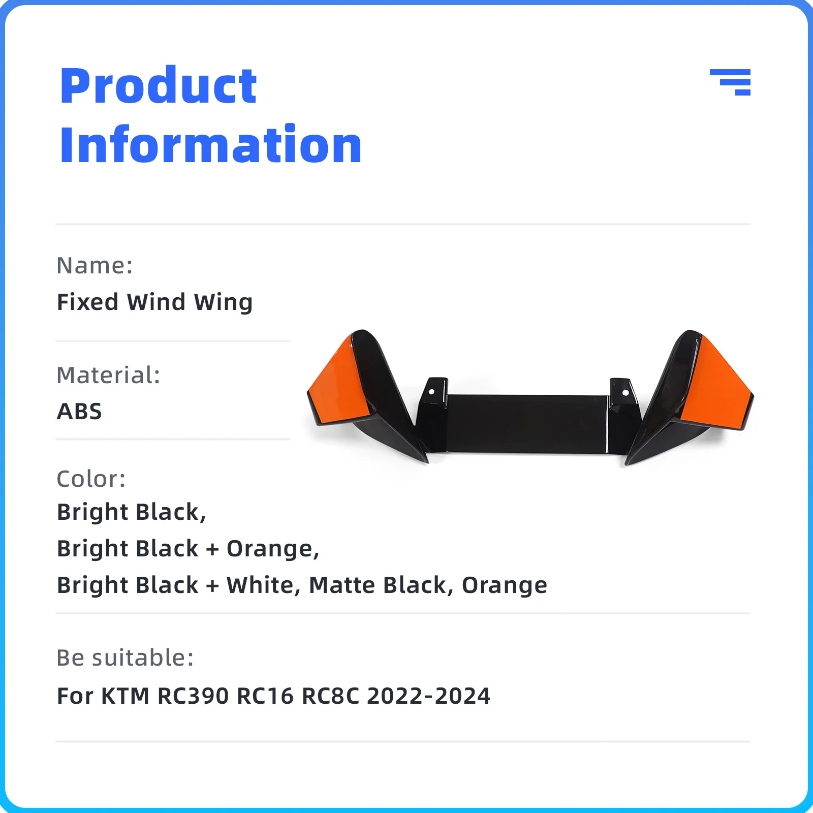 Upgraded fairing fixed airfoil for KTM RC390 RC16 RC8C 2022-2024 Motorcycle Tuning Aerodynamic winglet fins side airfoil spoiler