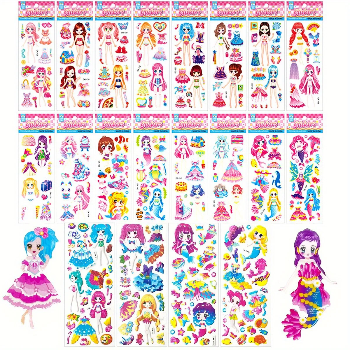 5 قطعة ملصقات فتاة فستان ثلاثية الأبعاد حوريات البحر الأميرة لطيف قابلة لإعادة الاستخدام منتفخ ملصقات DIY بها بنفسك الحرفية هدية عيد ميلاد ZSY