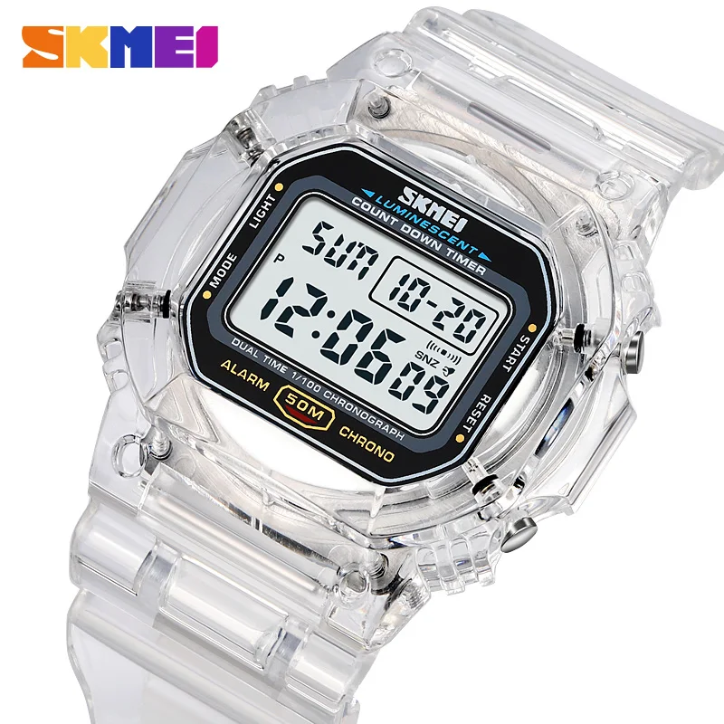 SKMEI-reloj Digital para hombre, cronómetro con pantalla de luz trasera, resistente al agua, 5bar, multifuncional, con fecha de Cuenta atrás