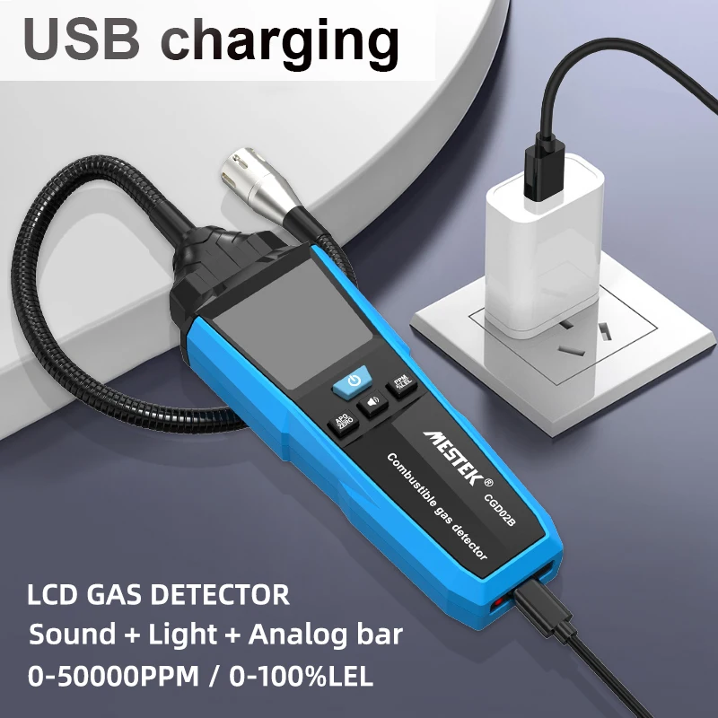 

USB charge Gas Analyzer Combustible Gas Detector Flammable Natural Gas Leak Location Determine Meter Sound Light Alarm ppm LEL