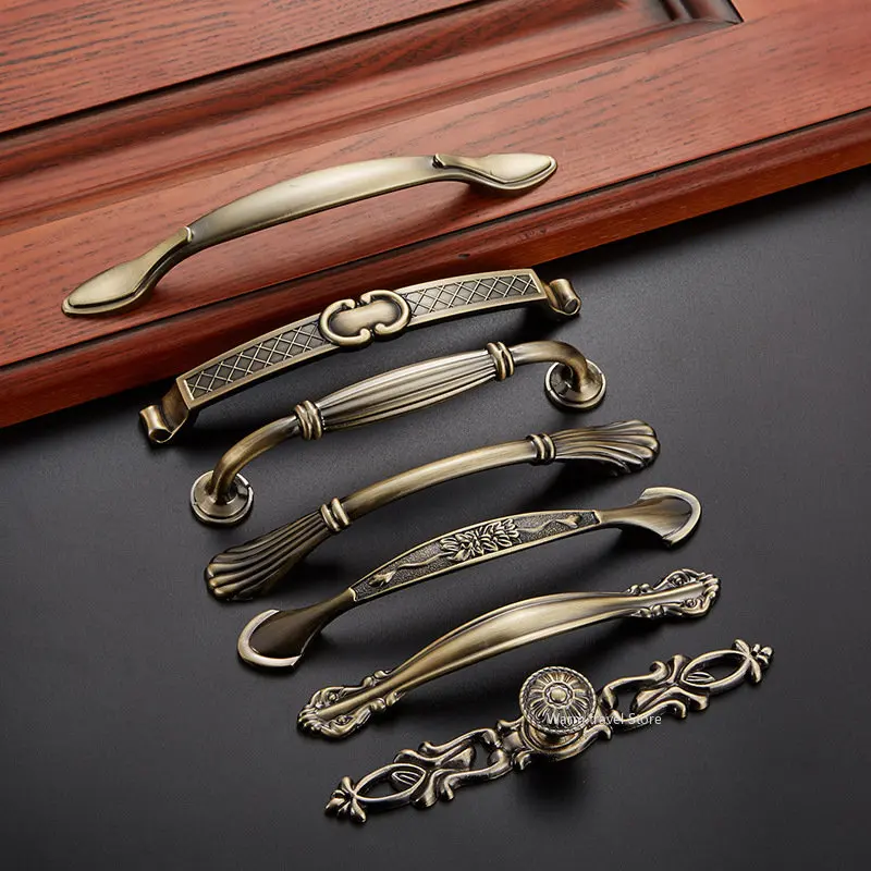 European Pulls Retro Antique Door Handles Drawer Zinc Alloy Simple Wardrobe Furniture Accessories Ancient Green Cabinet Handle