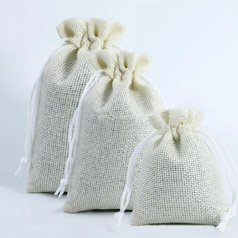 1 Pc High Quality Linen Storage Drawstring Bags Christmas Gift Package Small Pouch Home Organize Cotton Sacks