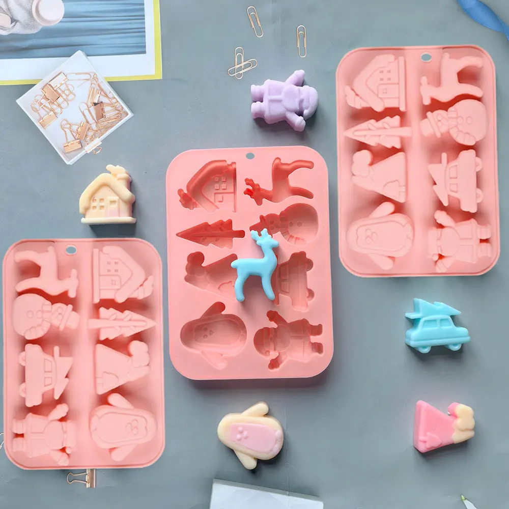 8 تجويف سانتا كلوز شجرة البطريق ثلج سيليكون قالب شمع شمعة معطرة الراتنج قالب اليدوية الجص الطين زينة عيد الميلاد #2