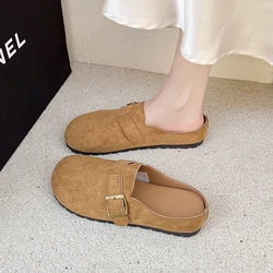 Platform Fashion Women's Suede Mules Slippers Men Clogs Cork Insole Sandals With Arch Support Outdoor Beach Slides Home Shoes