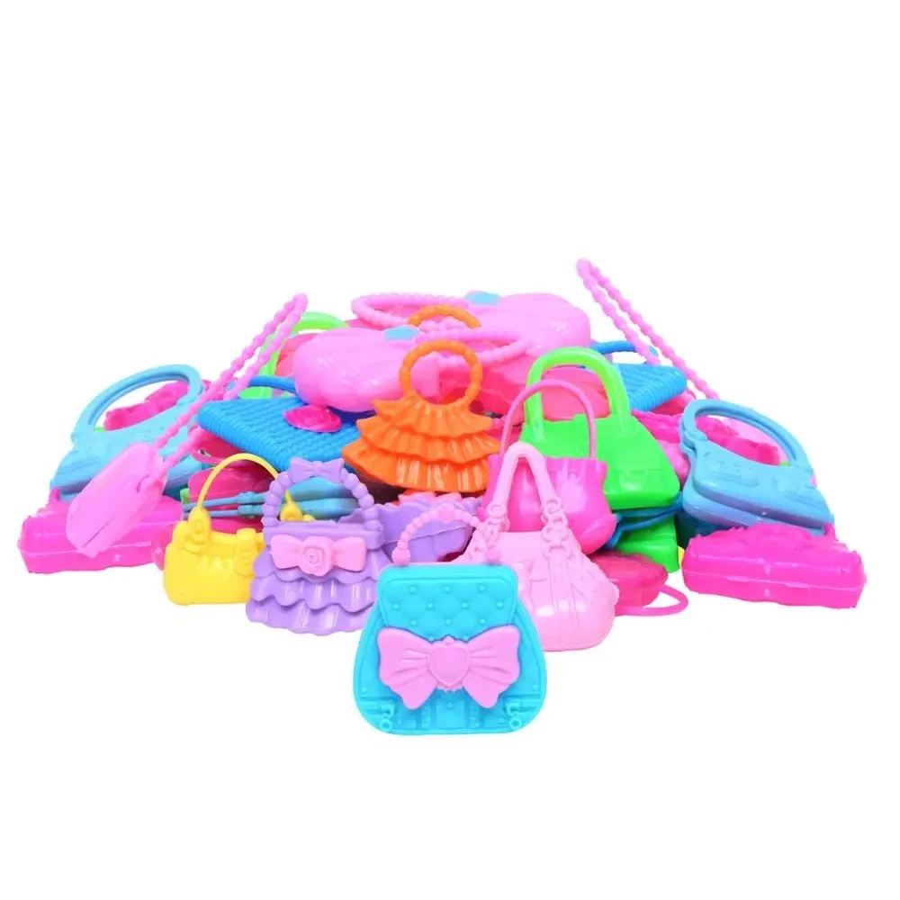 Random 10 PCS Mix Style Doll Bag Fashion Bags Colorful Handbag Purse Toy Dress Up Clothing Accessories for Barbie Doll Toy