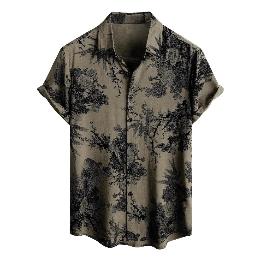 Summer Japanese Retro Shirt Beach Vacation Loose Casual Men's Top view 4