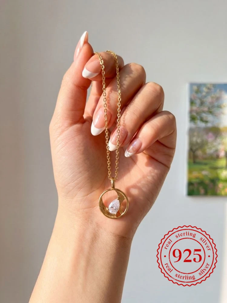 925 Sterling Silver 4*6mm Flexibly Moving Pear Shaped Zircon Necklace For Women Daily Wear Anniversary High Quality Fine Jewelry