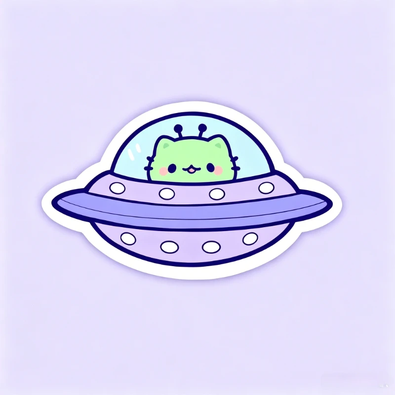 5pcs Cute Alien Green Cat UFO Stickers - Laptop Stickers - Space Animal Decals