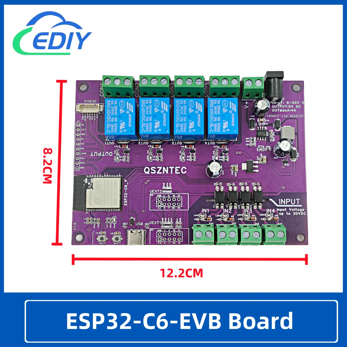 Placa ESP32-C6-EVB Suporte Tasmota 4 Relé 4 Entrada com WIFI6 Bluetooth5 LE Conectividade Zigbee para Matter e Trabalho em Casa Inteligente