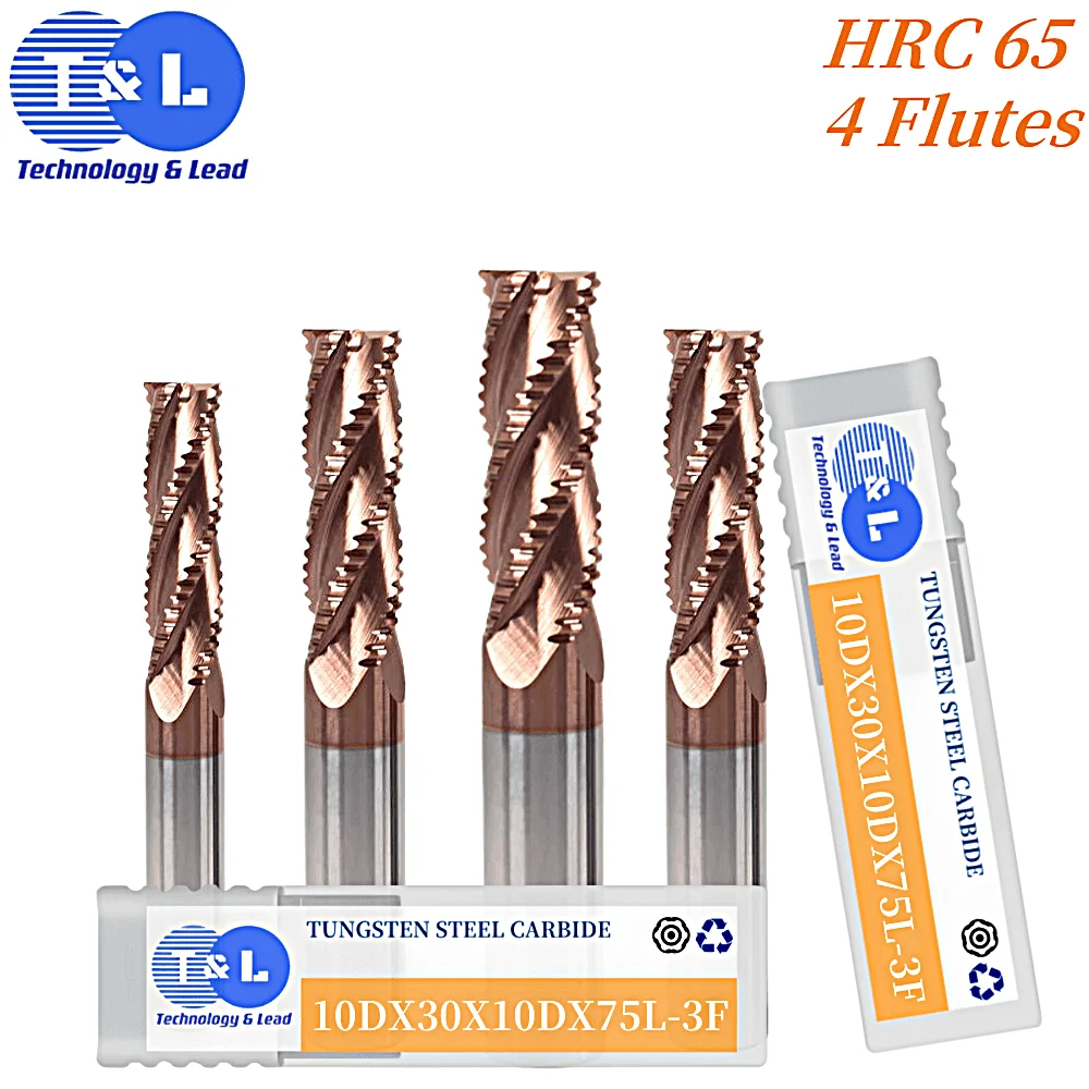 

T&L HRC65 4Flute Roughing End Mill Tungsten Steel Carbide Nano Coating Milling Cutter For CNC Machining Endmills Tools