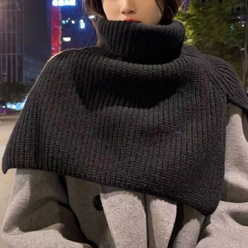 Autumn Winter Knitted Shawl Pullover Scarf for Women Solid Soft Warm Shoulder Cape Turtleneck False Collar Clothes Accessories