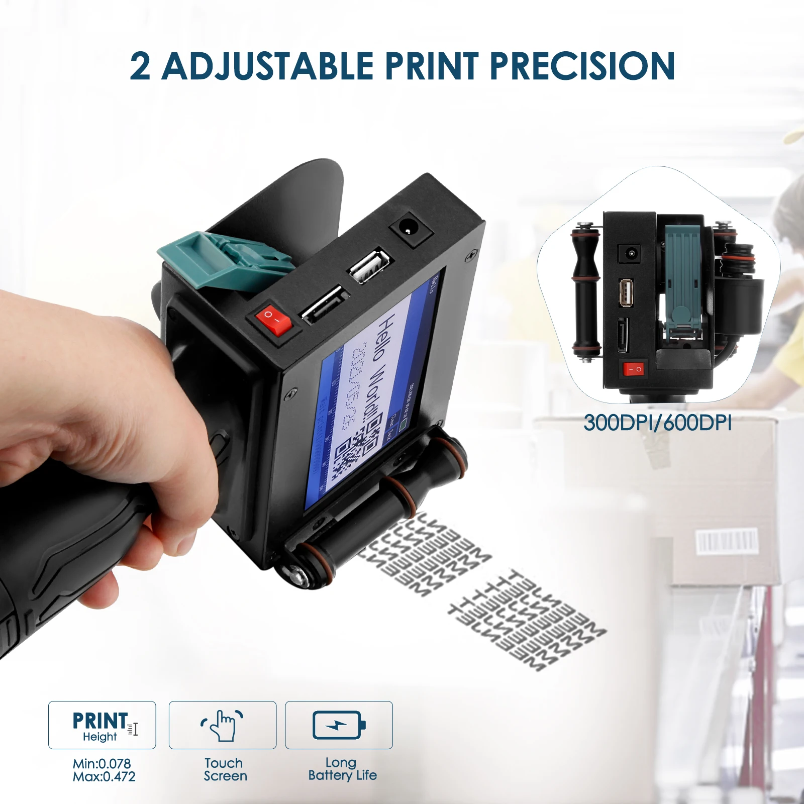 SL-127 Touch Inkjet Portable Hand Jet Handheld Printer For Logo/ Expiry Date/Batch Code/Serial Number/Label/Barcode/QR Code