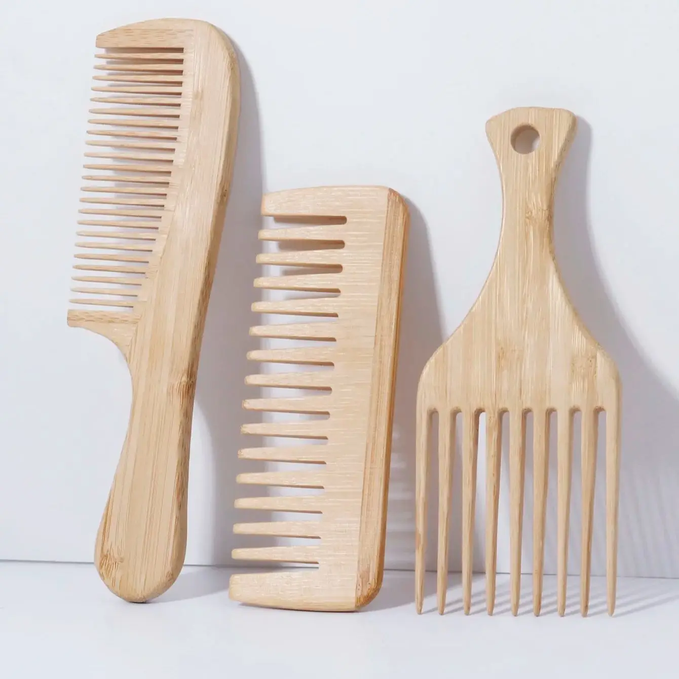 3pcs of natural handmade bamboo combs, suitable for home hair salons, anti-static,special for real hair wigs