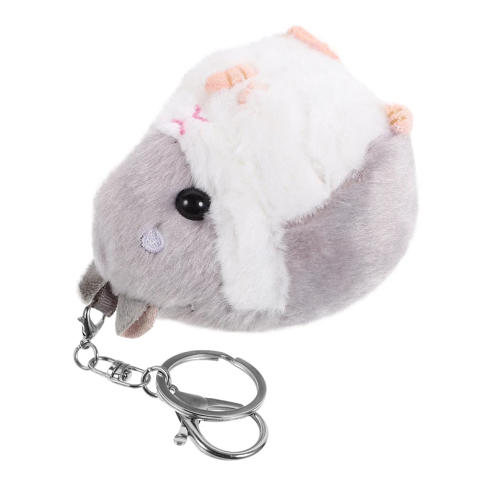 Kawaii Hamster Plush Cartoon Animal Small Hamster KeyChain Toy Key Chain Stuffed Toy(Grey)