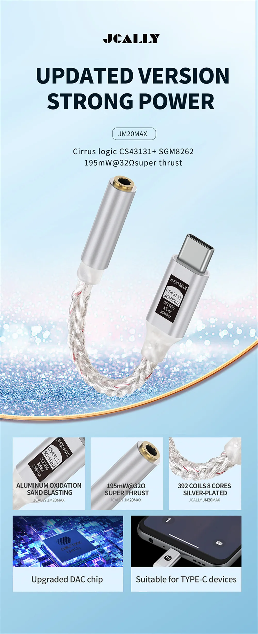JCALLY JM20 Max CS43131 Typ C auf 3,5 mm HiFi DAC JM20 Digitale Audiodekodierung USB C Kopfhörer AMP Adapter für Android iPhone 15 16 – Detail 20