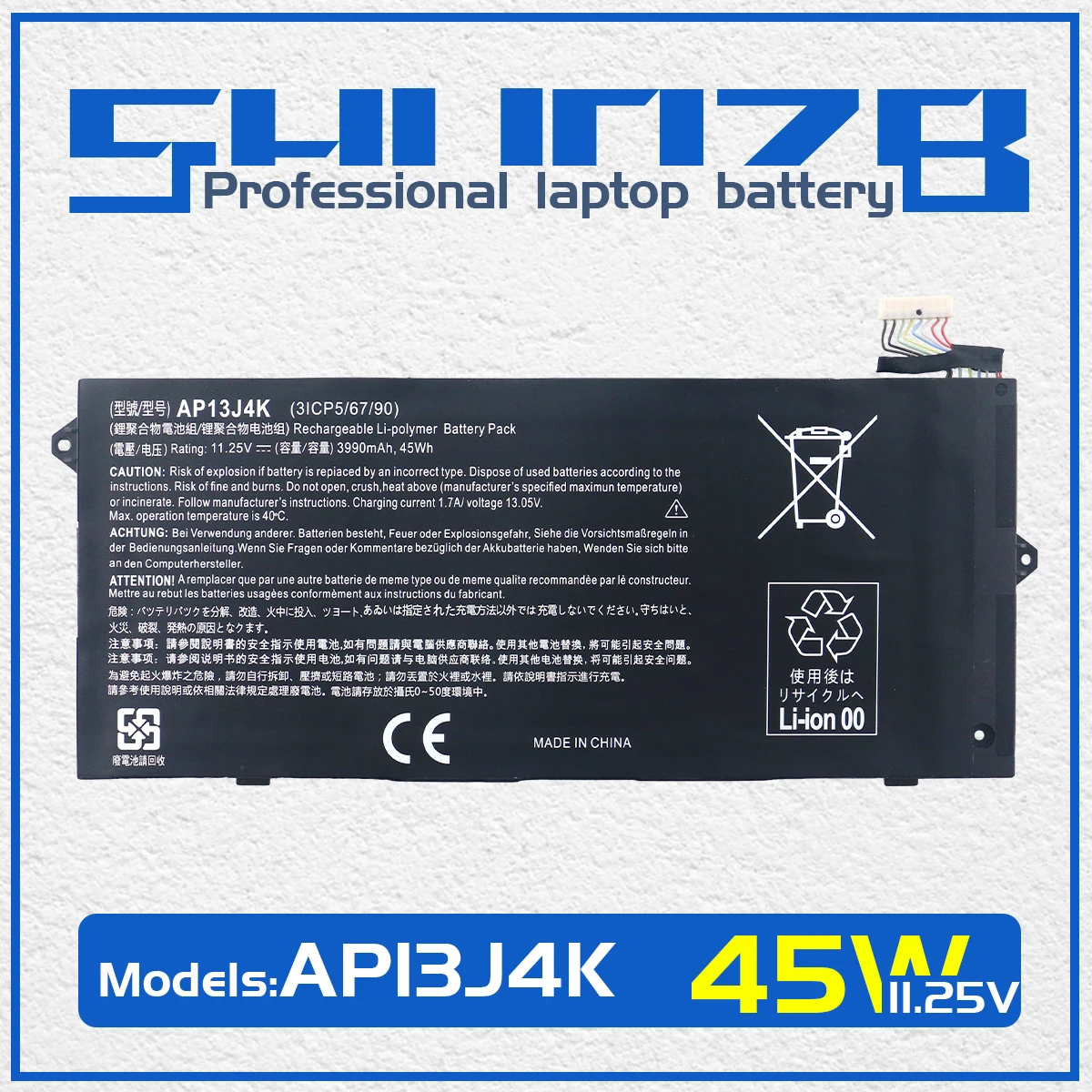 SHUOZB AP13J4K AP13J3K Laptop Battery For Acer Chromebook C720 C720P C740 C720-2844 C740-C5U9 ZU12029-13020 11.4V 45Wh 3920mAh