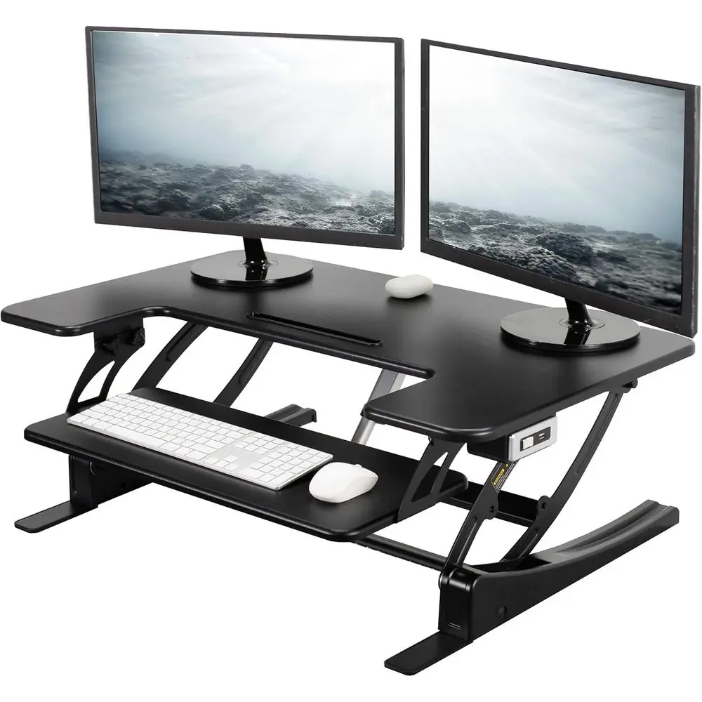 36 Electric Adjustable Stand Up Desk Converter, Dual Monitor Riser with USB Port, Black