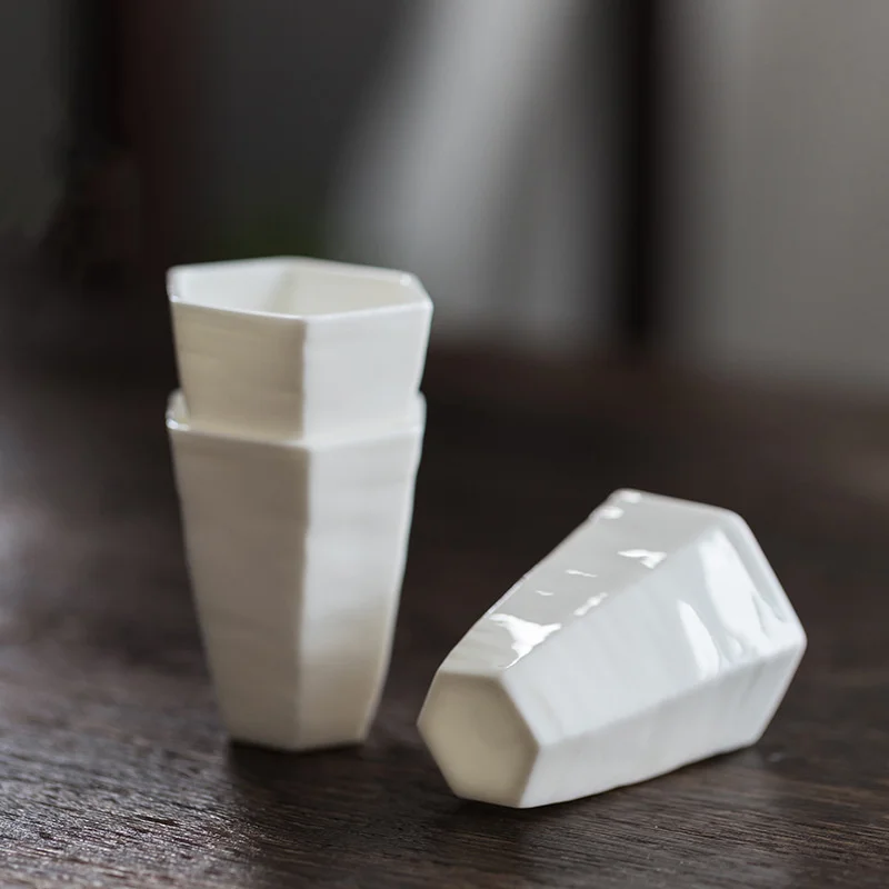 Suet Jade White Porcelain Hexagonal Cup Small Capacity 30ml Kung Fu Tea Cup Personal Cup Master Cup White Wine Cup