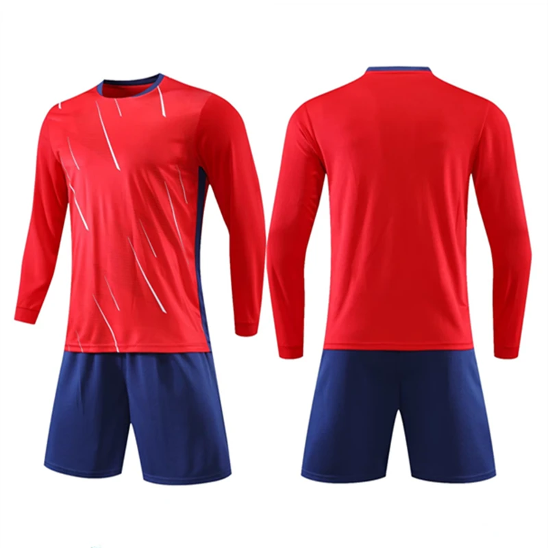 Kids Adult Soccer Jersey Set Long Sleeves Football Uniform Child Men Soccer Training Suit Football Shirt Shorts Kit Sportswear