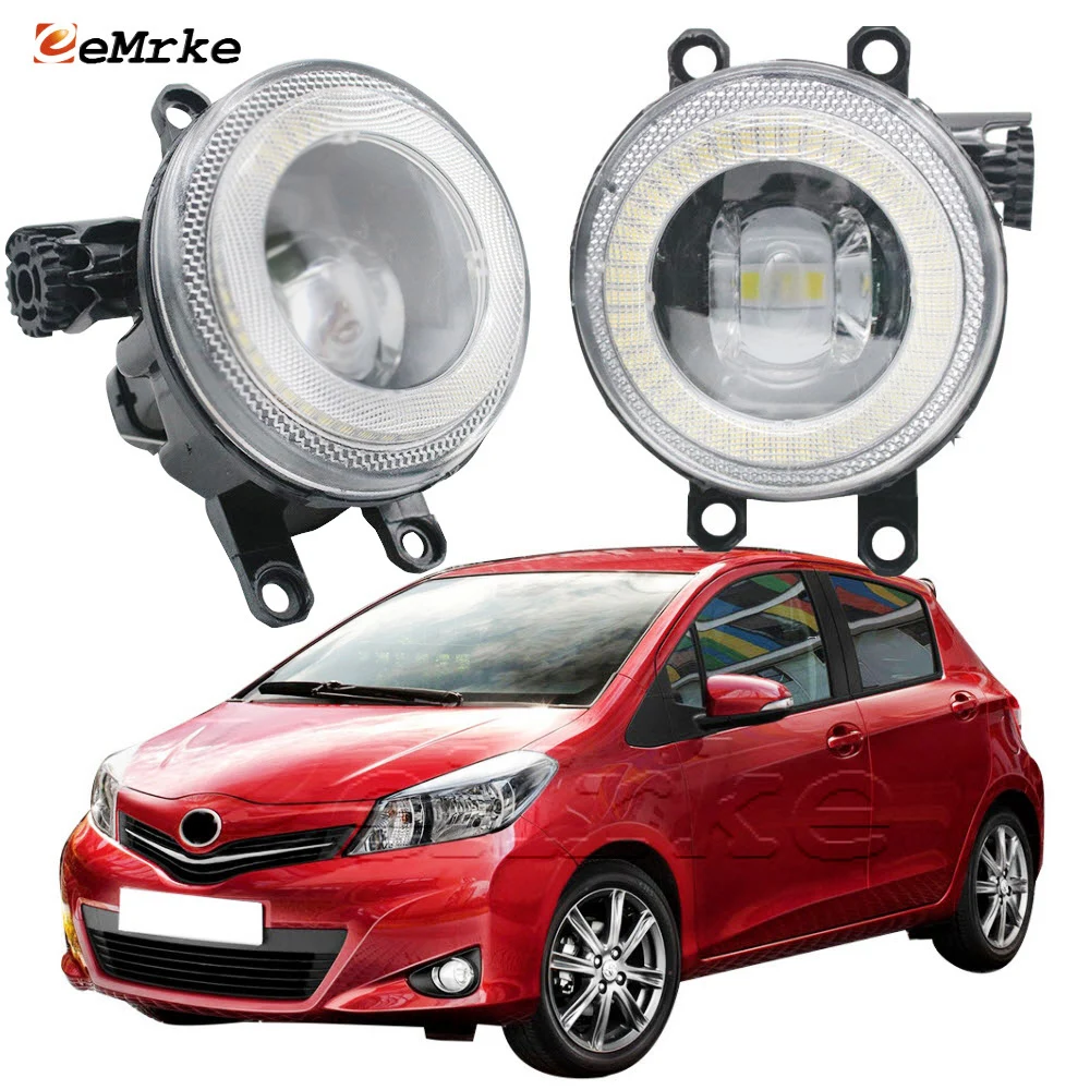 2-Pcs LED Angel Eyes for Toyota Yaris Vitz 3D 5D XP13_ 2011 2012 2013 2014 Fog Lights Lens Daytime Running Lamp DRL Headlight