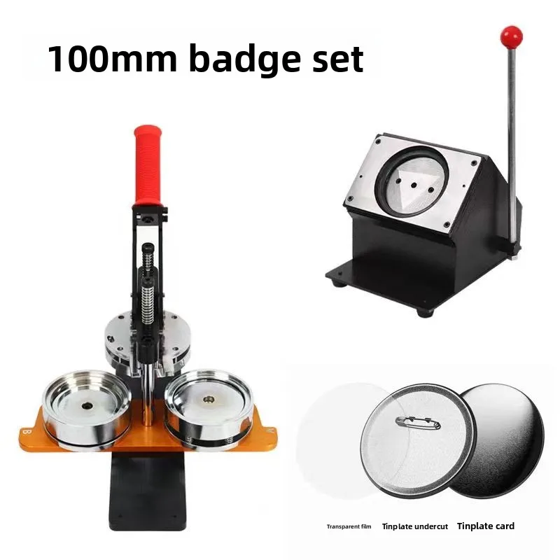 لتقوم بها بنفسك 100 مللي متر آلة صنع كوستر مستديرة الكل في واحد دائرة معدنية صور مغناطيس الثلاجة شارة الصحافة صانع آلة مع المواد الاستهلاكية