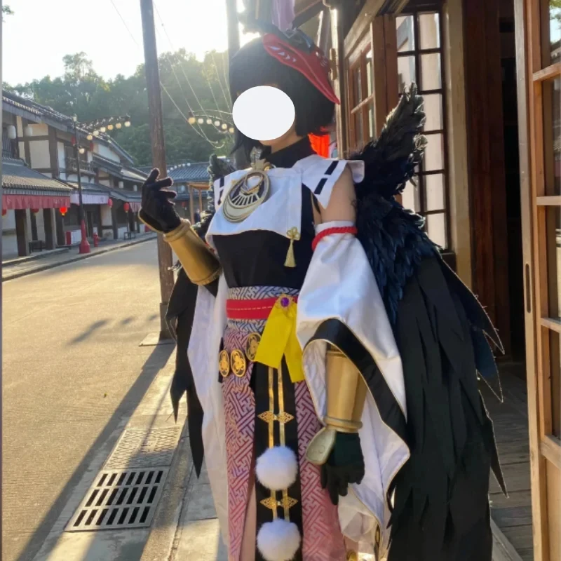 

KKL3Genshin Impact Kujou Sara Costume Battle Suit Waist Seal Mask Wig Set Halloween Comic Con Cosplay Genshin Impa k15[[
