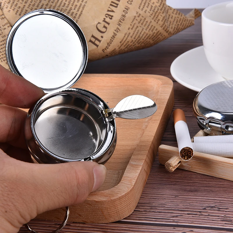 1Pcs Double Layer Round Keychain Portable Stainless Steel Pocket Ashtray Pill Box Case