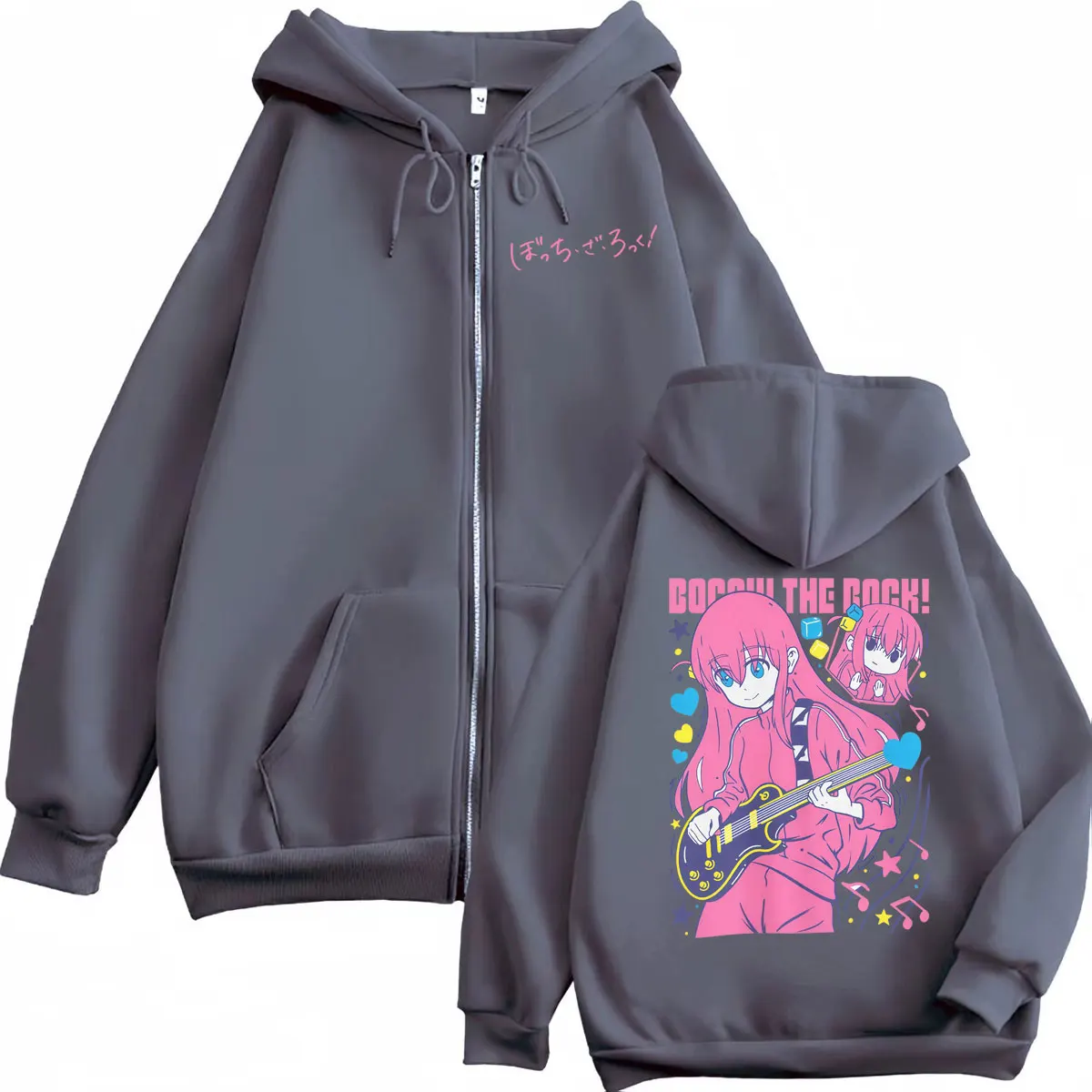 Japan Anime Bocchi The Rock Graphic Zipper Hoodie Harajuku Cartoon Zip Up Hooded Sweatshirts Men Women Casual Fashion Pullovers
