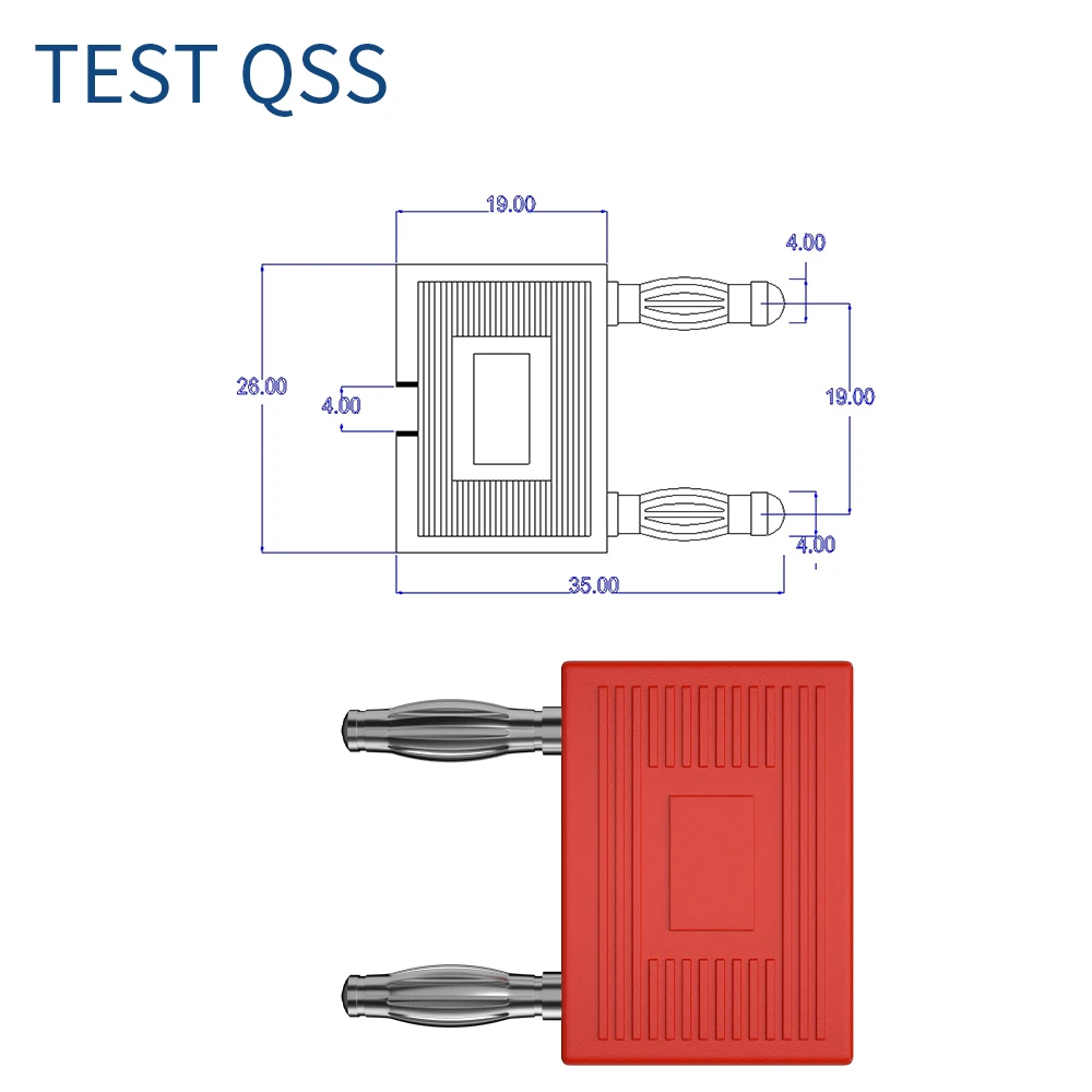 QSS 4 szt. Złącze wtykowe bananowe podwójny Adapter zwarciowy 4MM dwurzędowy, jedna kobieta dzieli dwa męskie odstępy 19MM Q.20006