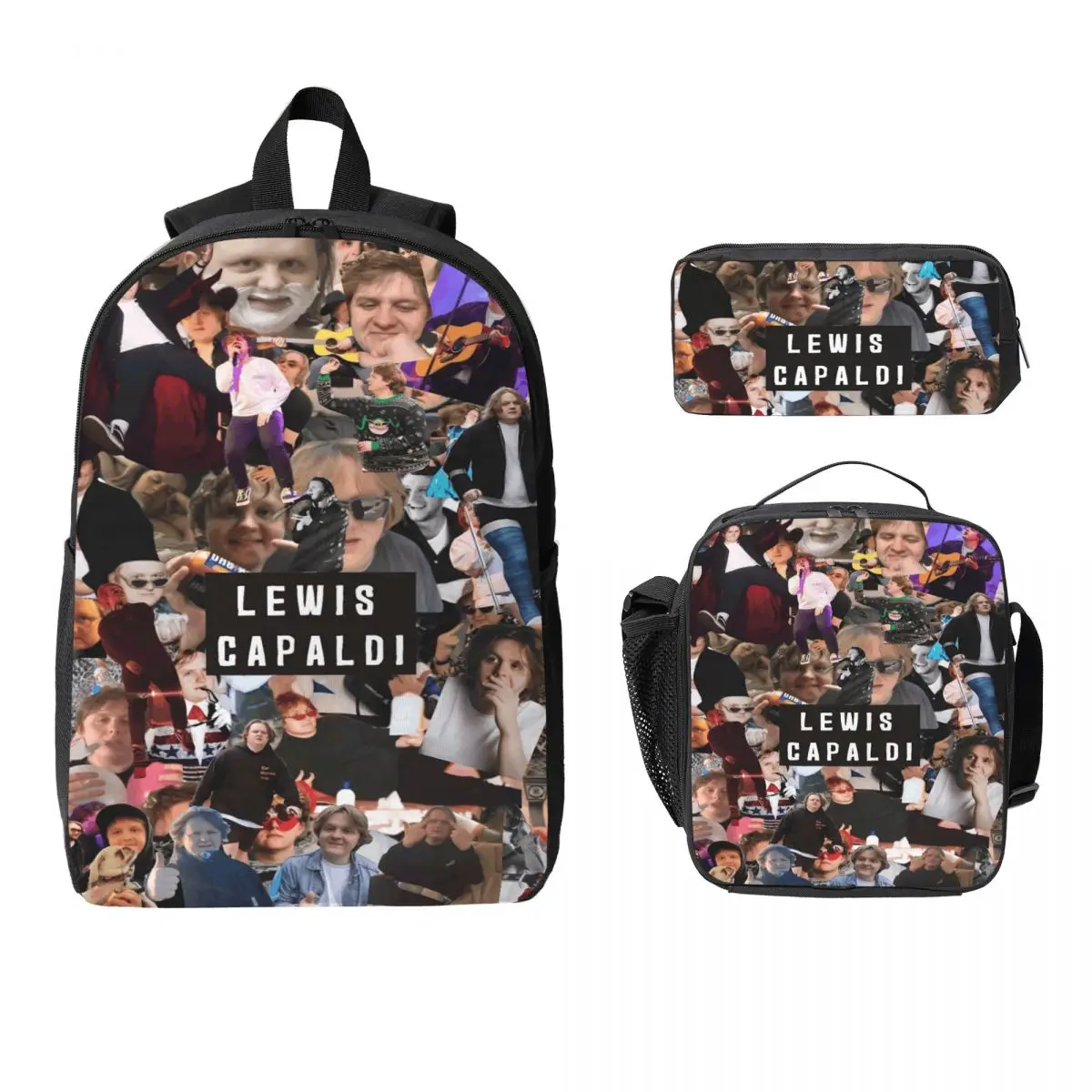 

3Pcs Lewis Capaldi Tour 2026 Prints School bags Set for Girls Boys Pen Bags Backpack Sets with Lunch Box Knapsack