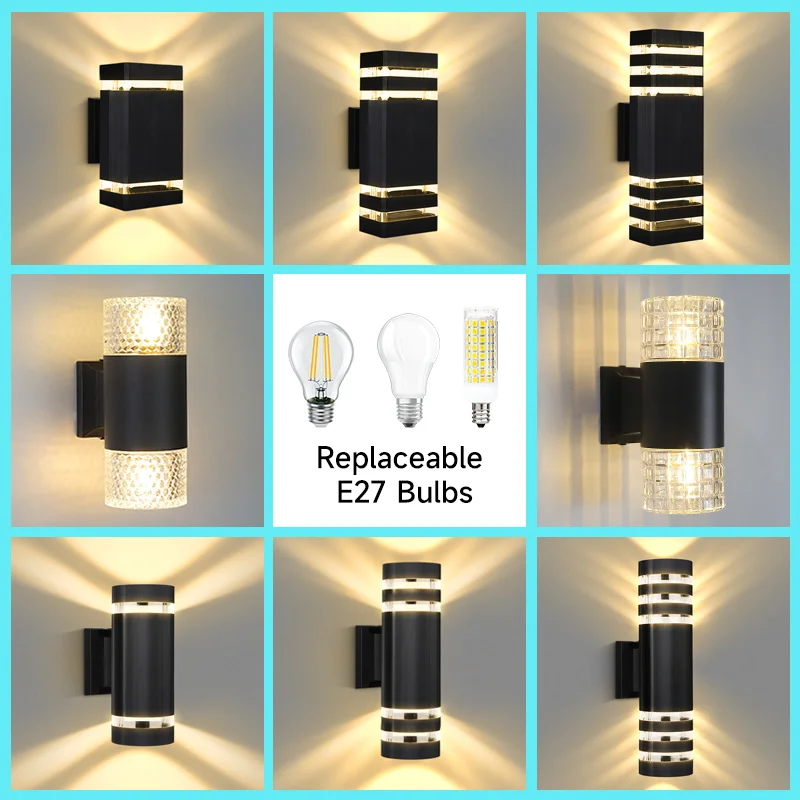 

Светодиодный настенный светильник E27, цоколь для лампы, водонепроницаемый декоративный светильник для использования в помещении и на открытом воздухе, светодиодные настенные светильники вверх и вниз, освещение для спальни, дверного проема, патио