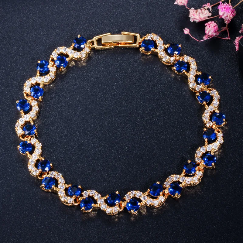 Colorful Wave Crystal Stone Link Bracelet Gift for Her Fashion Couple Jewelry Tennis Bracelet for Women