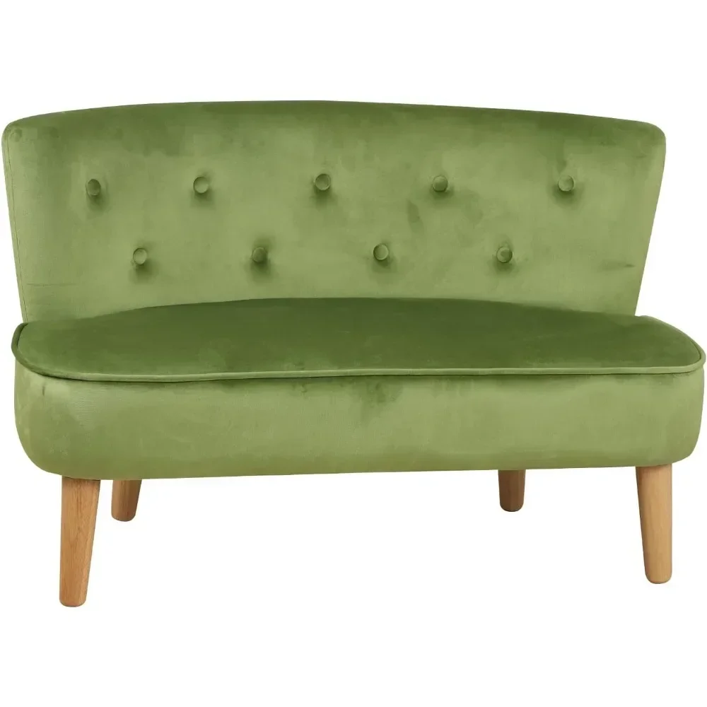 Canapé 2 Places avec Tissu Velours pour Enfant, Chaise avec Cadre en Bois, Cadeau pour Enfants de 3 à 6 Ans, Longueur 35.6 Pouces, Vert Ange