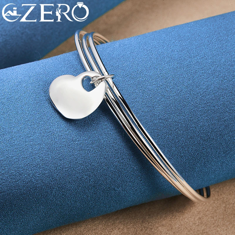 ALIZERO 925 Sterling Silver Three Circles Heart Bangle Bracelet For Women Wedding Engagement Fashion Party Charm Jewelry Gifts